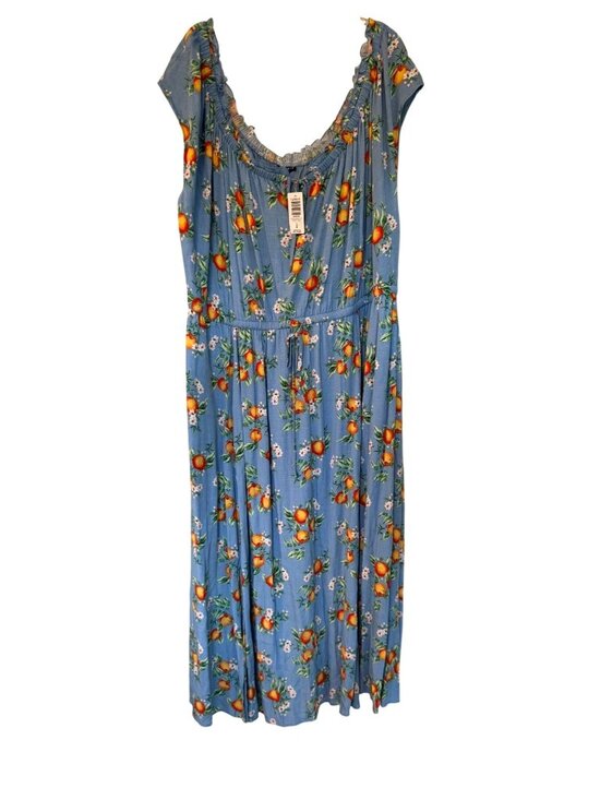 torrid Dresses & Skirts - Torrid Maxi Length Floral Orange Grooves Blue Scoop Neck Dress 4X New Woven